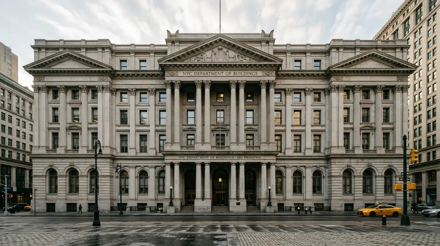 NYC HVAC contractor reviewing DOB filing documents before mechanical equipment installation